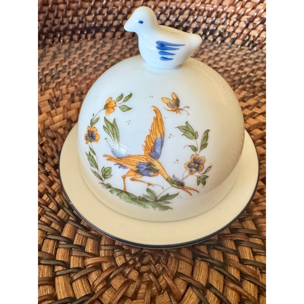 Vintage French Butter Dish Bird Lid Decor Montreux XVIII Porcelain